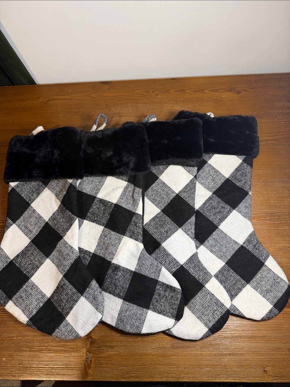 Black and White Buffalo Plaid Christmas Stockings - Set of 4